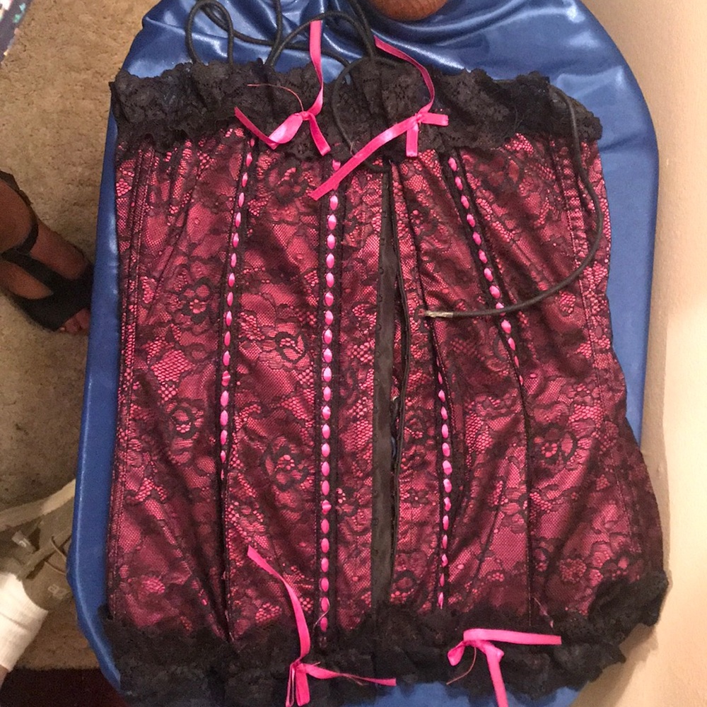 Hot pink and black lace corset lingerie size large